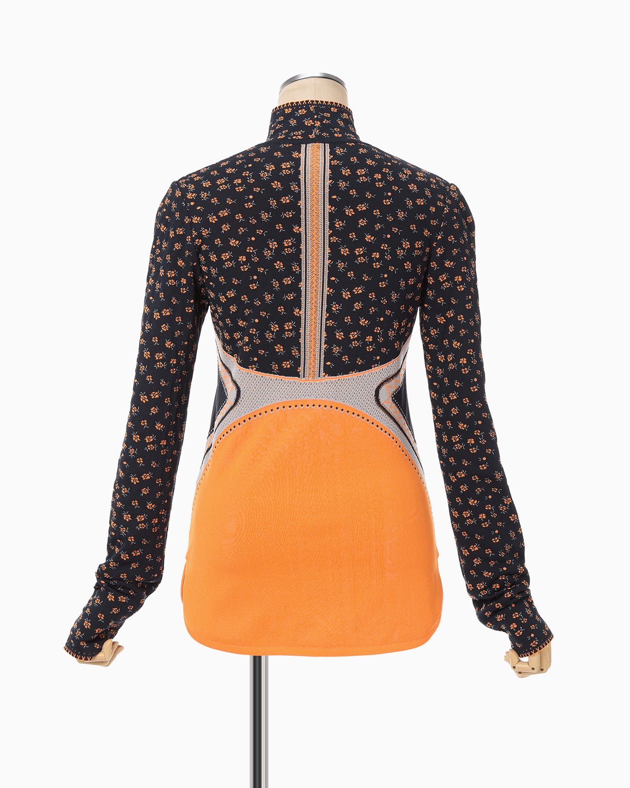 Floral Jacquard High Neck Knitted Top - navy