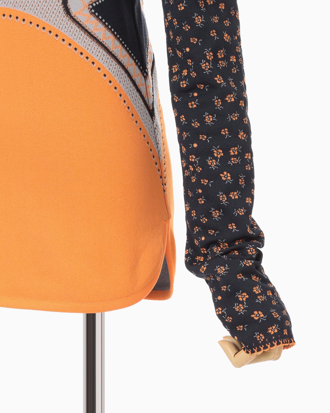 Floral Jacquard High Neck Knitted Top - navy