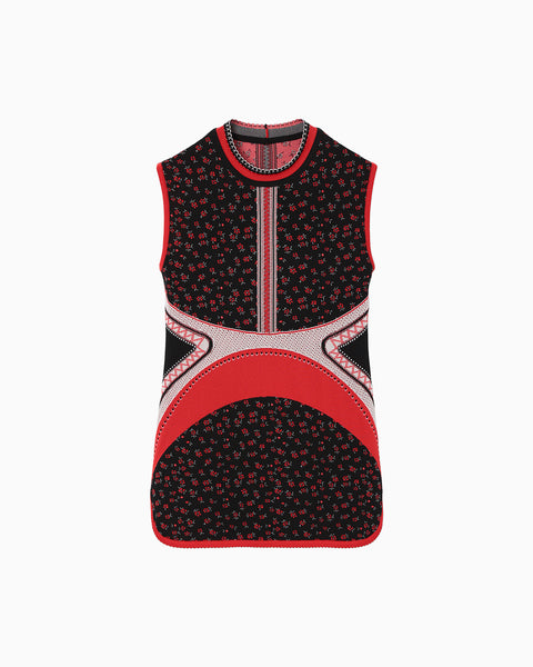 Floral Jacquard Sleeveless Knitted Top - black