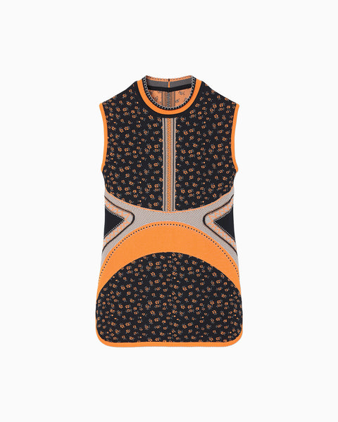 Floral Jacquard Sleeveless Knitted Top - navy
