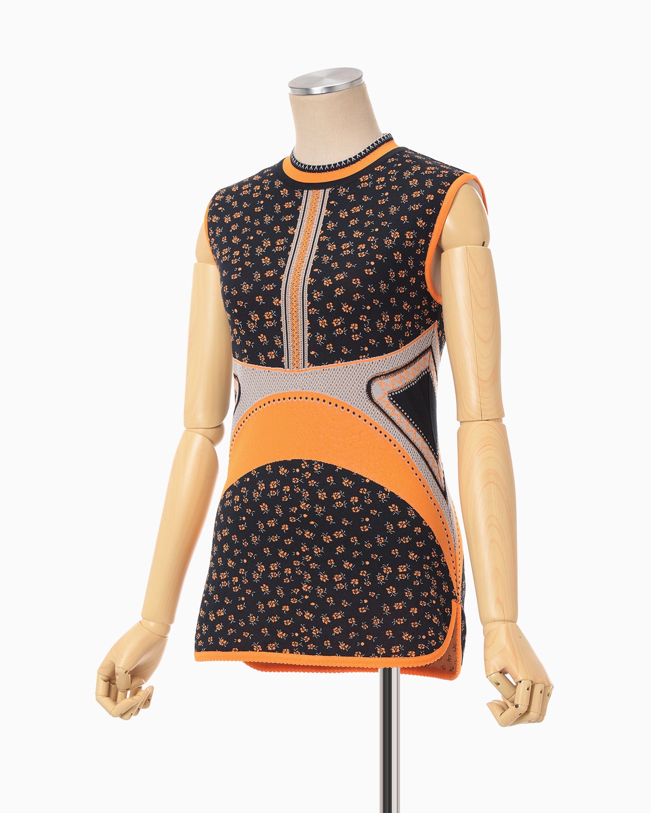 Floral Jacquard Sleeveless Knitted Top - navy