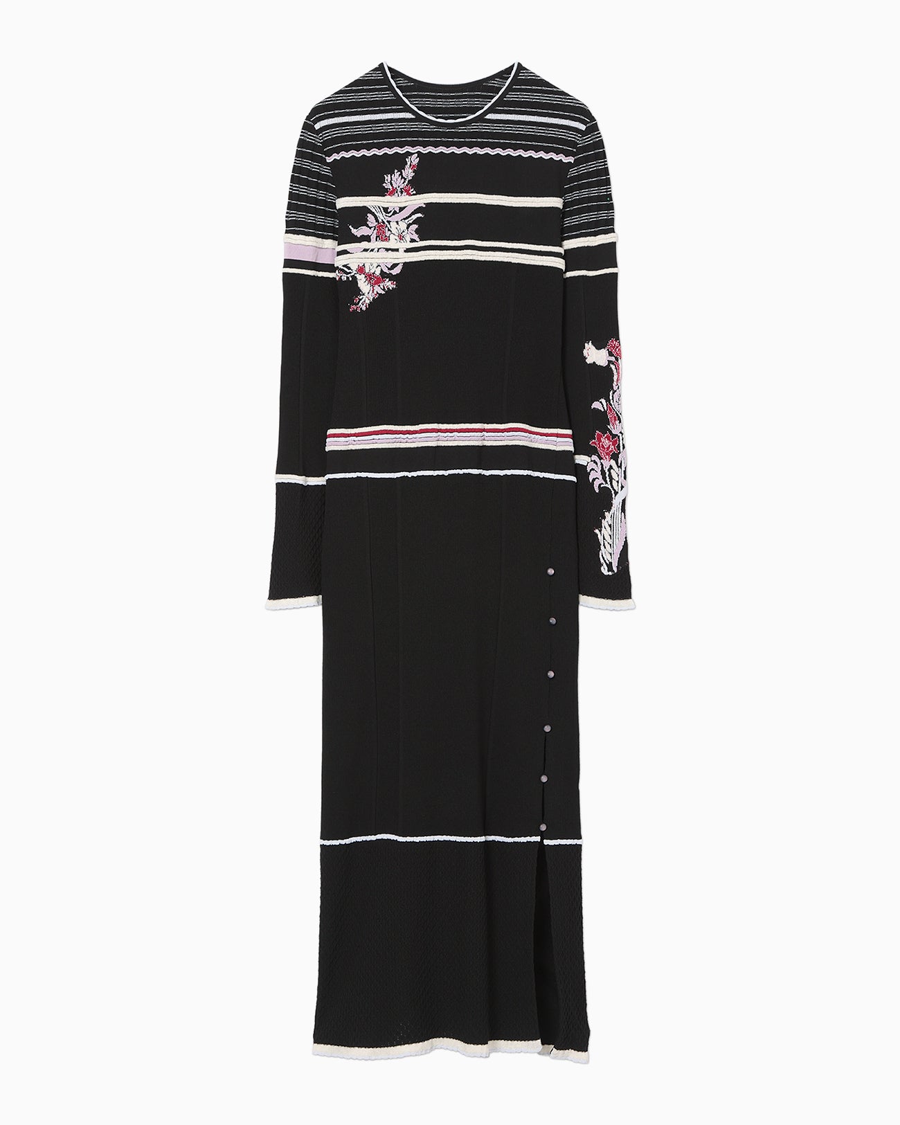 Floral Motif Intarsia Knitted Dress - black