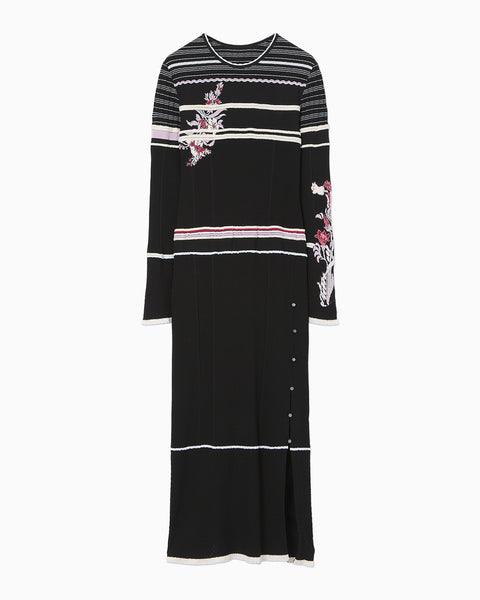 Floral Motif Intarsia Knitted Dress - black