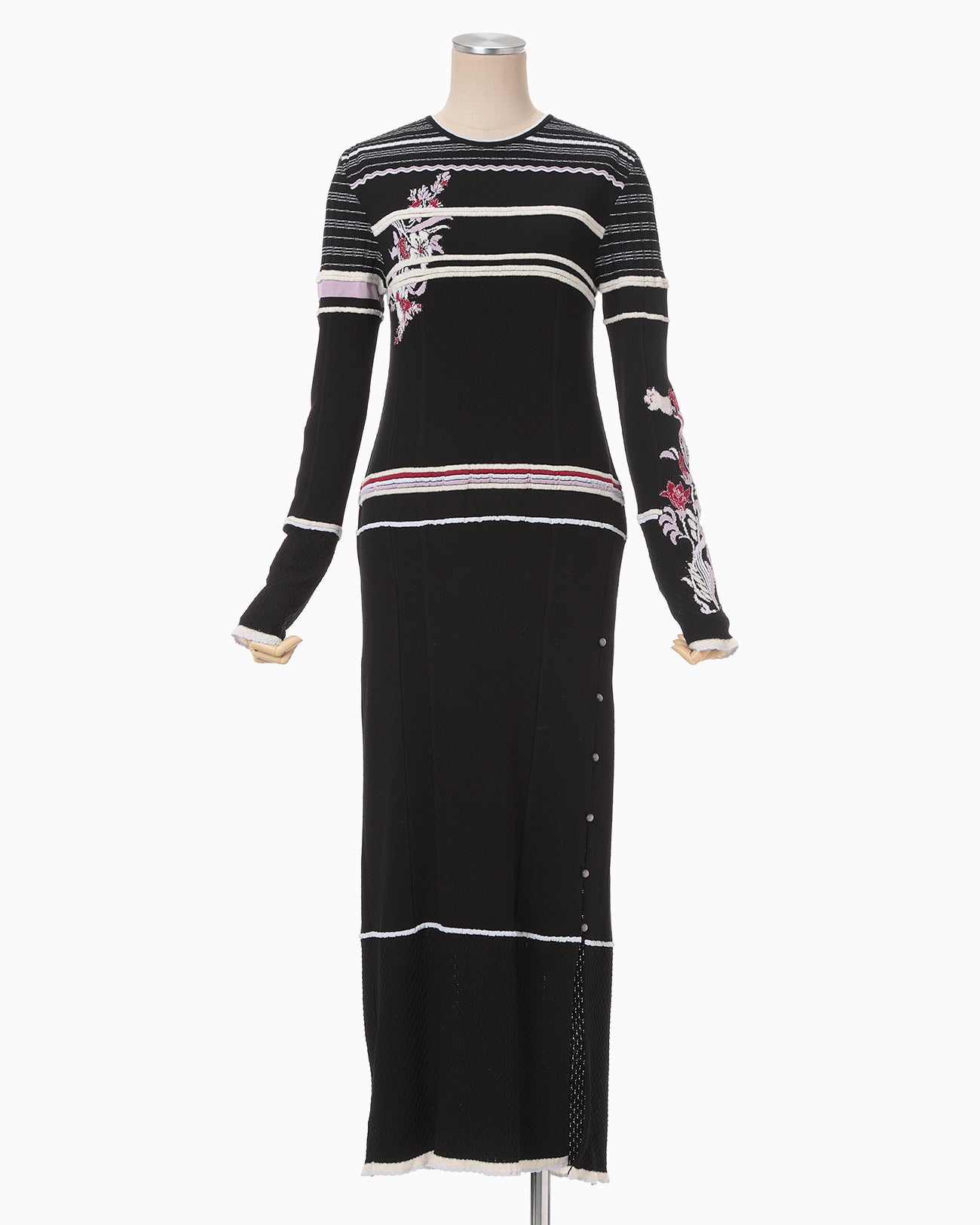 Floral Motif Intarsia Knitted Dress - black