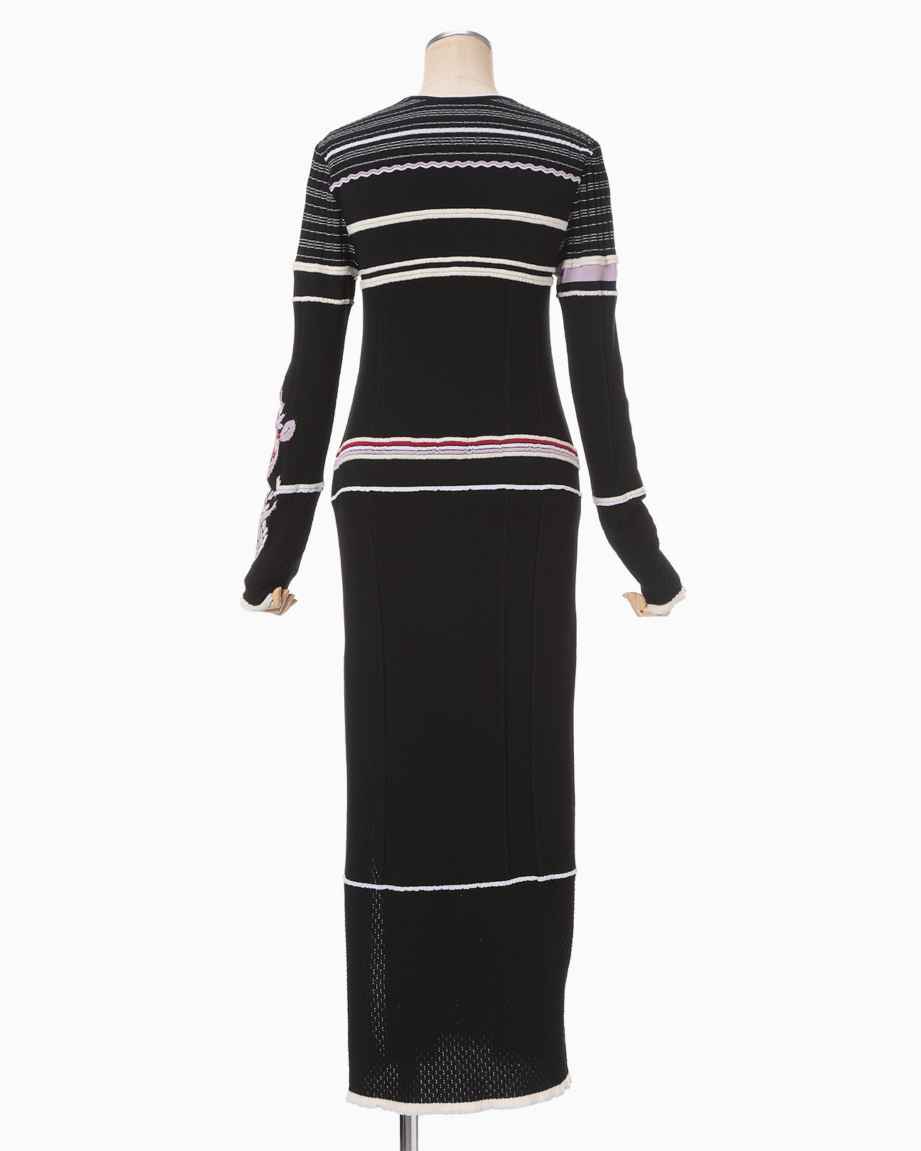 Floral Motif Intarsia Knitted Dress - black