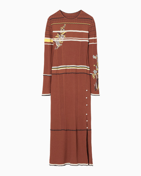 Floral Motif Intarsia Knitted Dress - vermillion