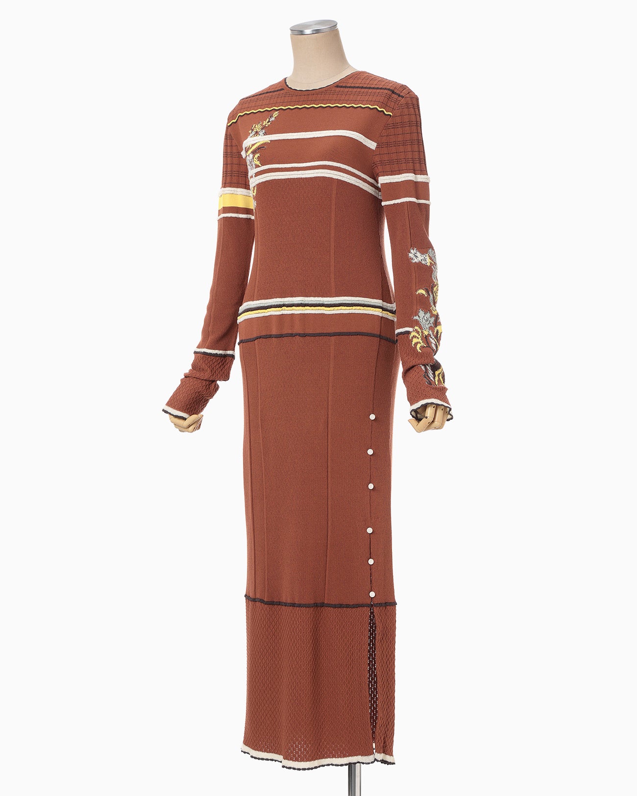 Floral Motif Intarsia Knitted Dress - vermillion