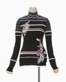 Floral Motif Intarsia Knitted High Neck Top - black