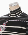 Floral Motif Intarsia Knitted High Neck Top - black