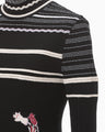 Floral Motif Intarsia Knitted High Neck Top - black