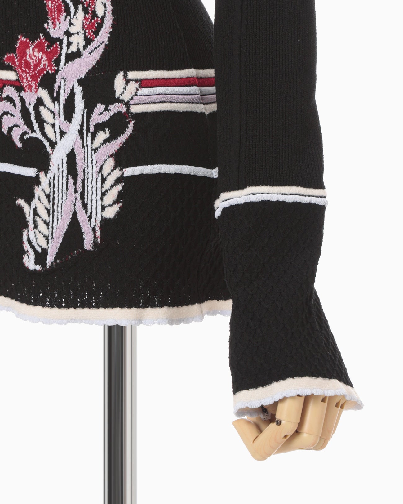 Floral Motif Intarsia Knitted High Neck Top - black
