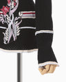Floral Motif Intarsia Knitted High Neck Top - black