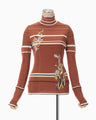 Floral Motif Intarsia Knitted High Neck Top - vermillion