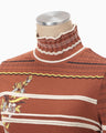 Floral Motif Intarsia Knitted High Neck Top - vermillion