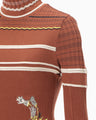 Floral Motif Intarsia Knitted High Neck Top - vermillion