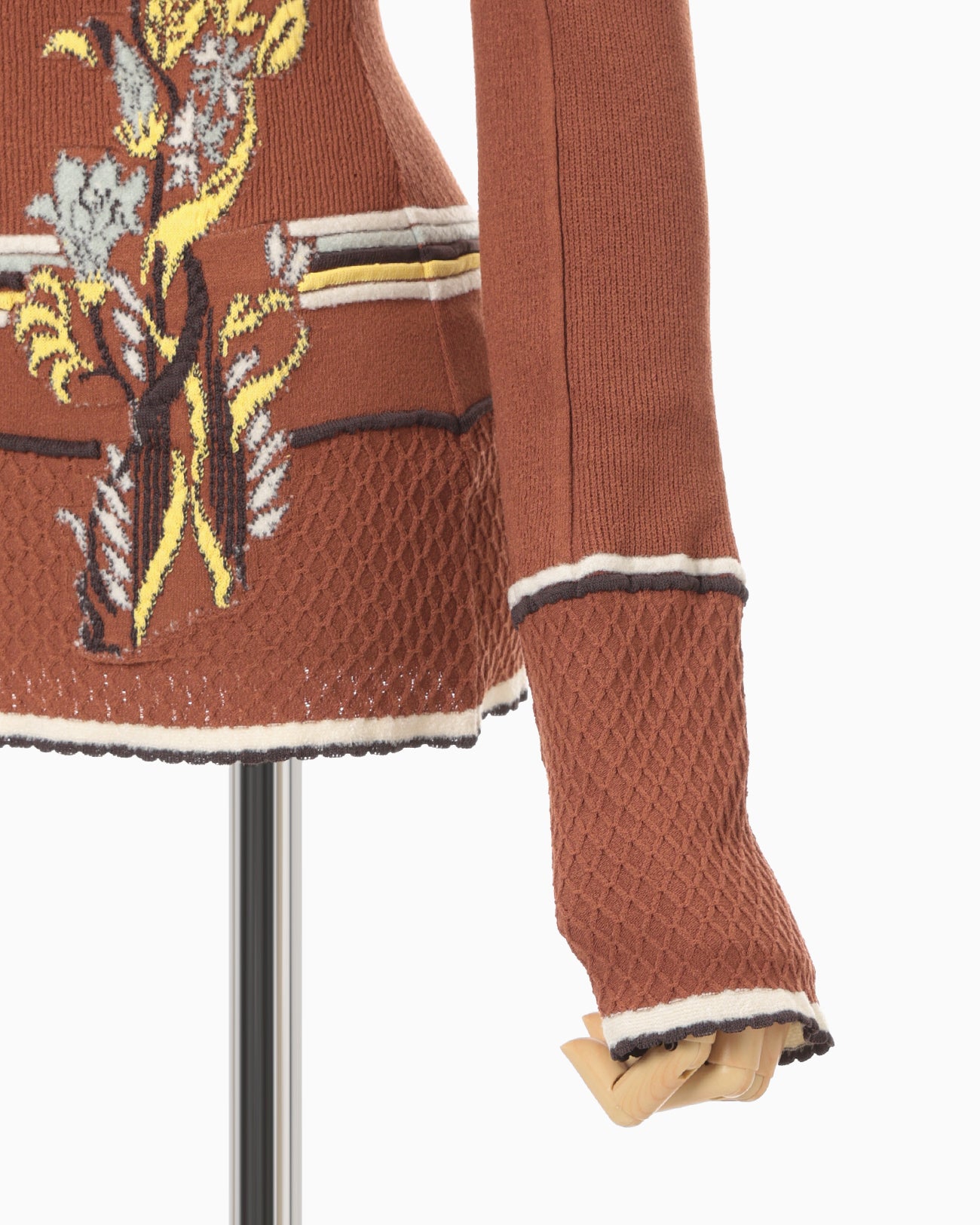 Floral Motif Intarsia Knitted High Neck Top - vermillion