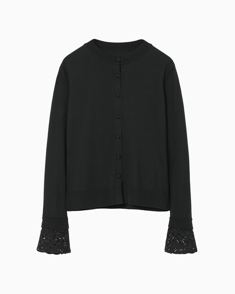 Detachable Embroidery Cuff Knitted Cardigan - black