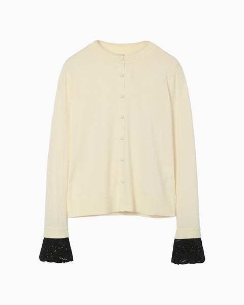 Detachable Embroidery Cuff Knitted Cardigan - ecru