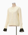 Detachable Embroidery Cuff Knitted Cardigan - ecru