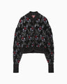 Floral Motif Chenille Knited Cardigan - black