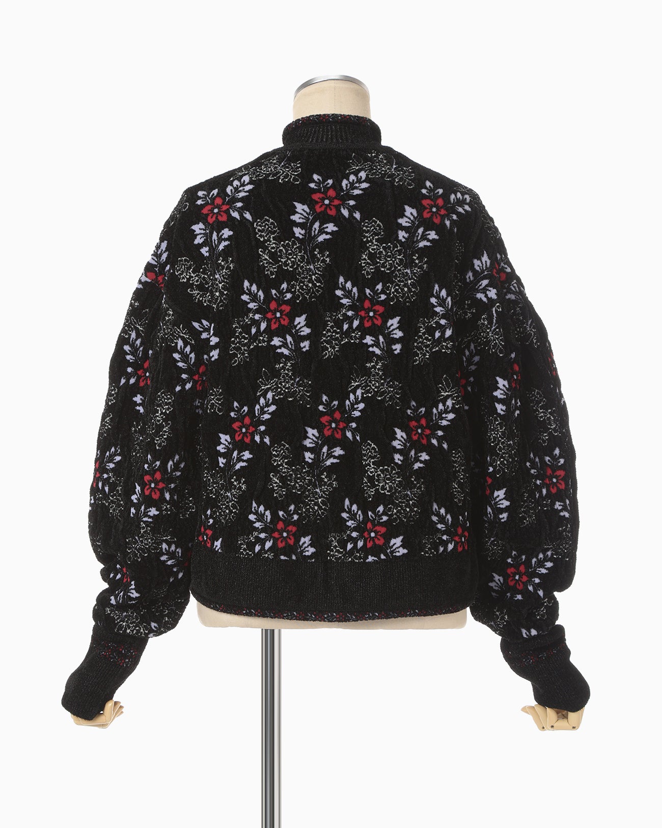 Floral Motif Chenille Knited Cardigan - black