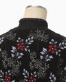 Floral Motif Chenille Knited Cardigan - black