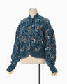 Floral Motif Chenille Knited Cardigan - blue
