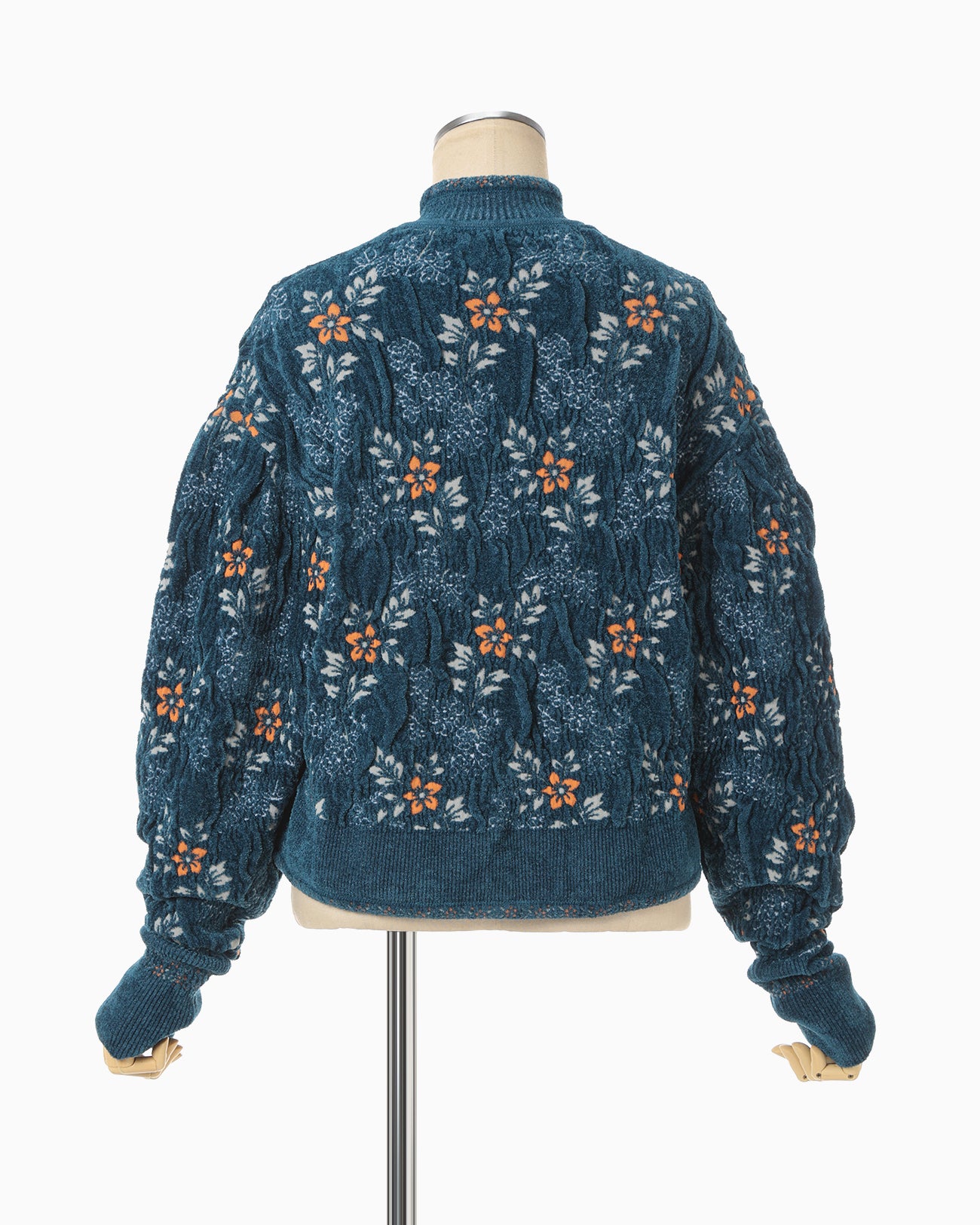 Floral Motif Chenille Knited Cardigan - blue