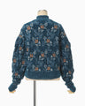 Floral Motif Chenille Knited Cardigan - blue