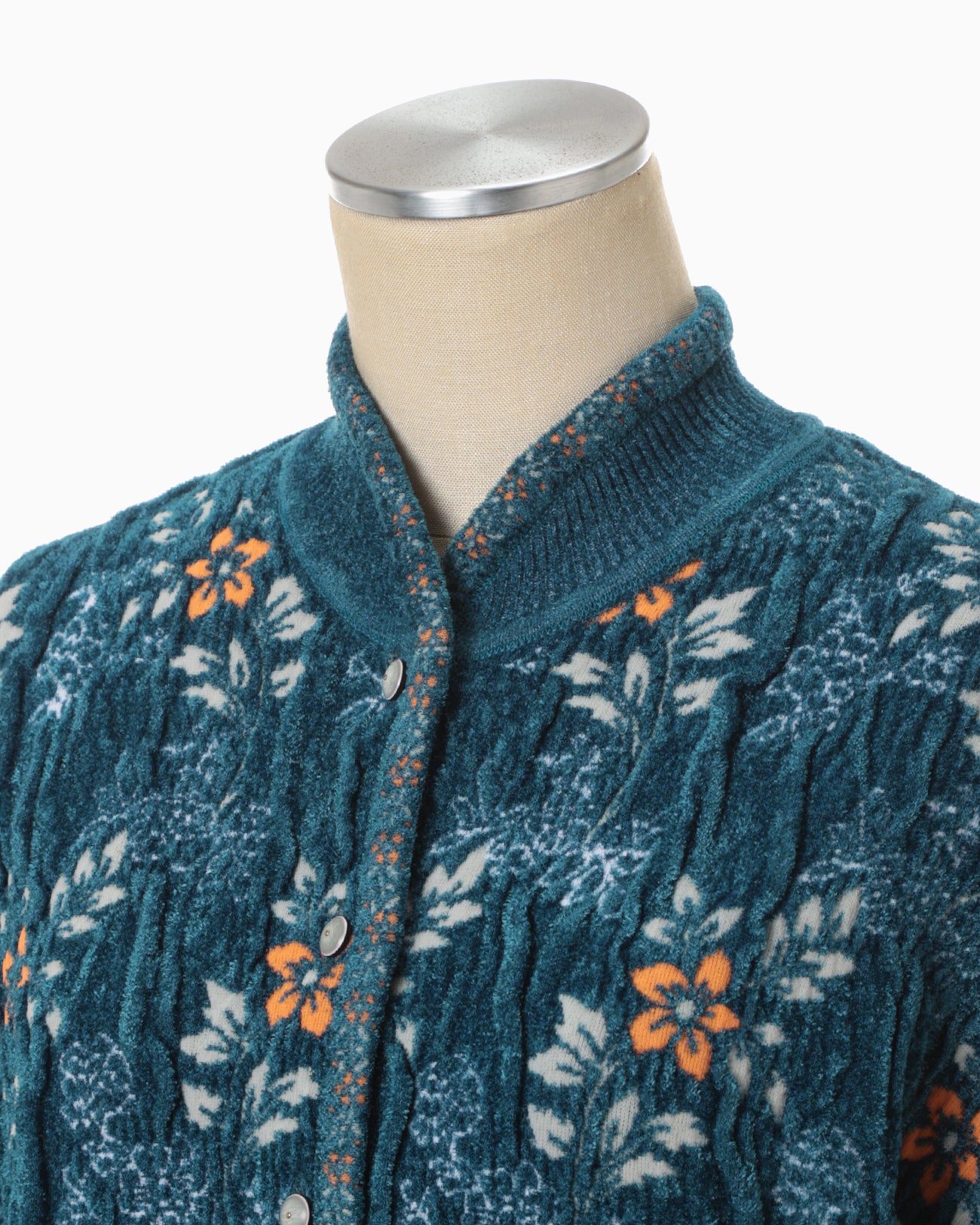 Floral Motif Chenille Knited Cardigan - blue