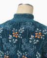 Floral Motif Chenille Knited Cardigan - blue