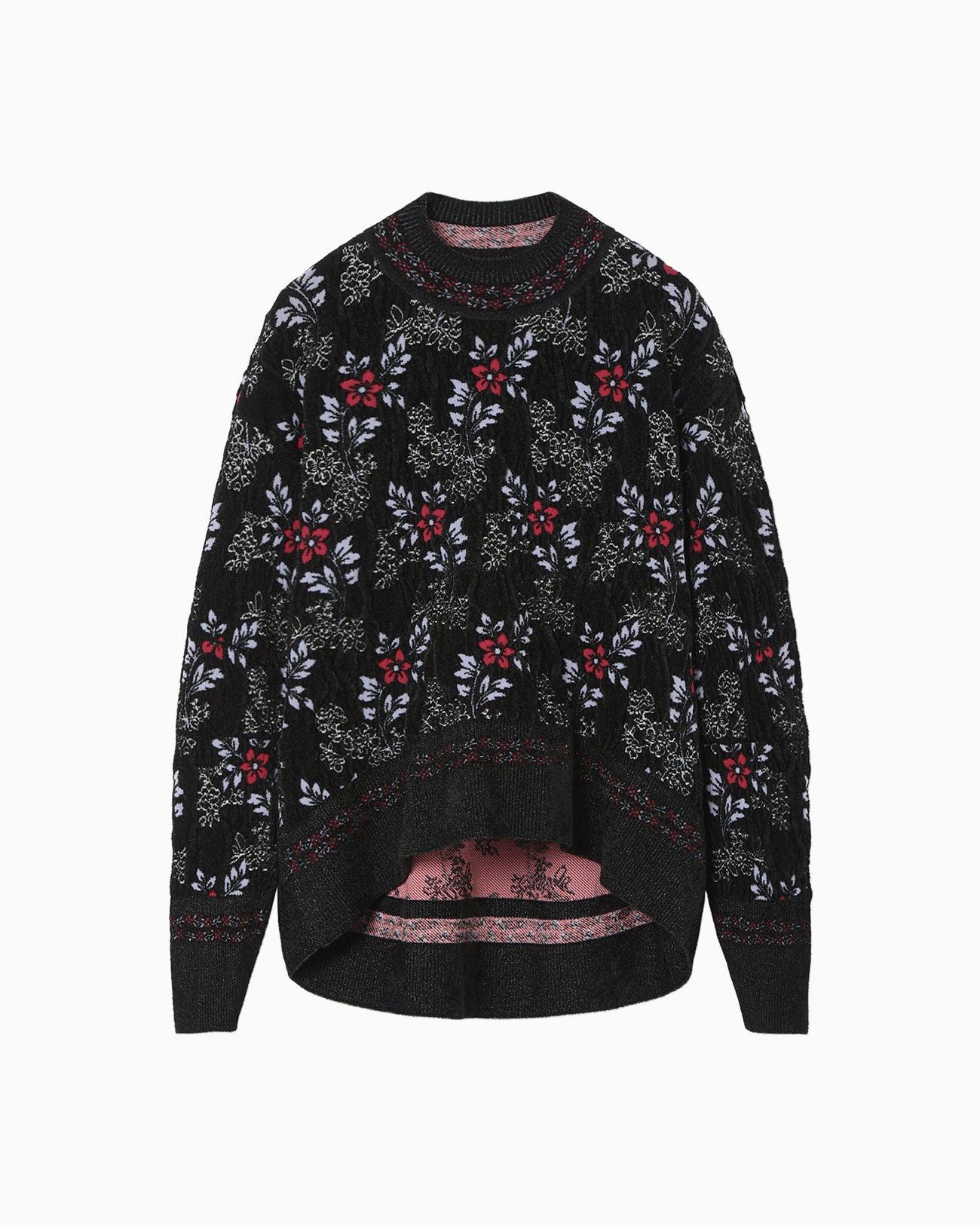 Floral Motif Chenille Knited Top - black