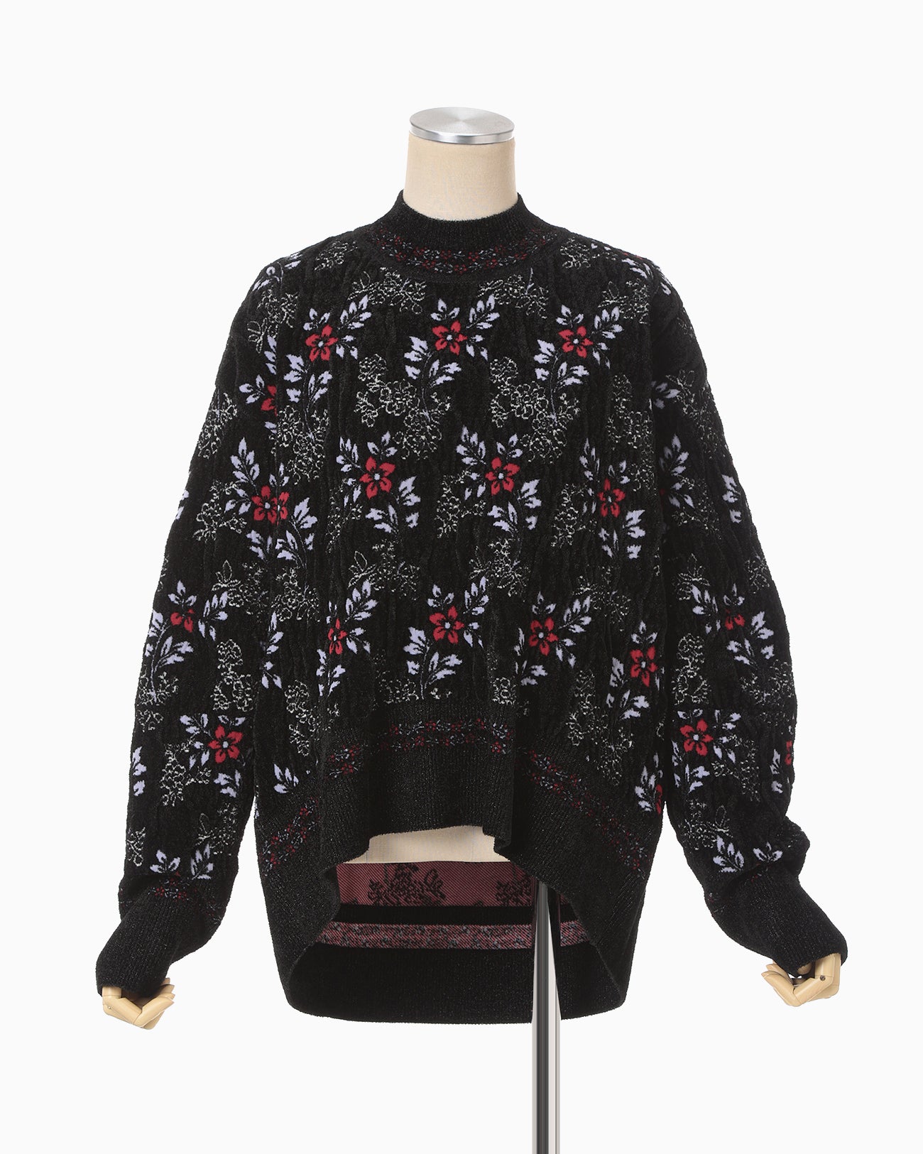 Floral Motif Chenille Knited Top - black