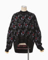 Floral Motif Chenille Knited Top - black
