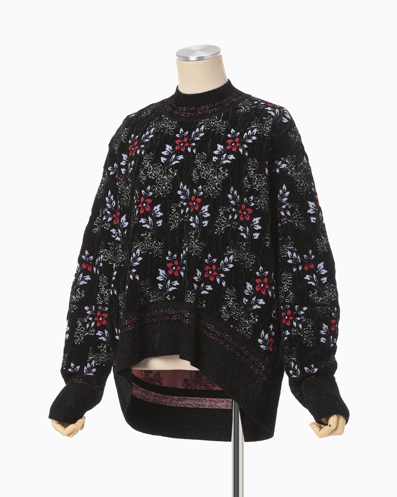 Floral Motif Chenille Knited Top - black