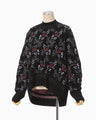 Floral Motif Chenille Knited Top - black