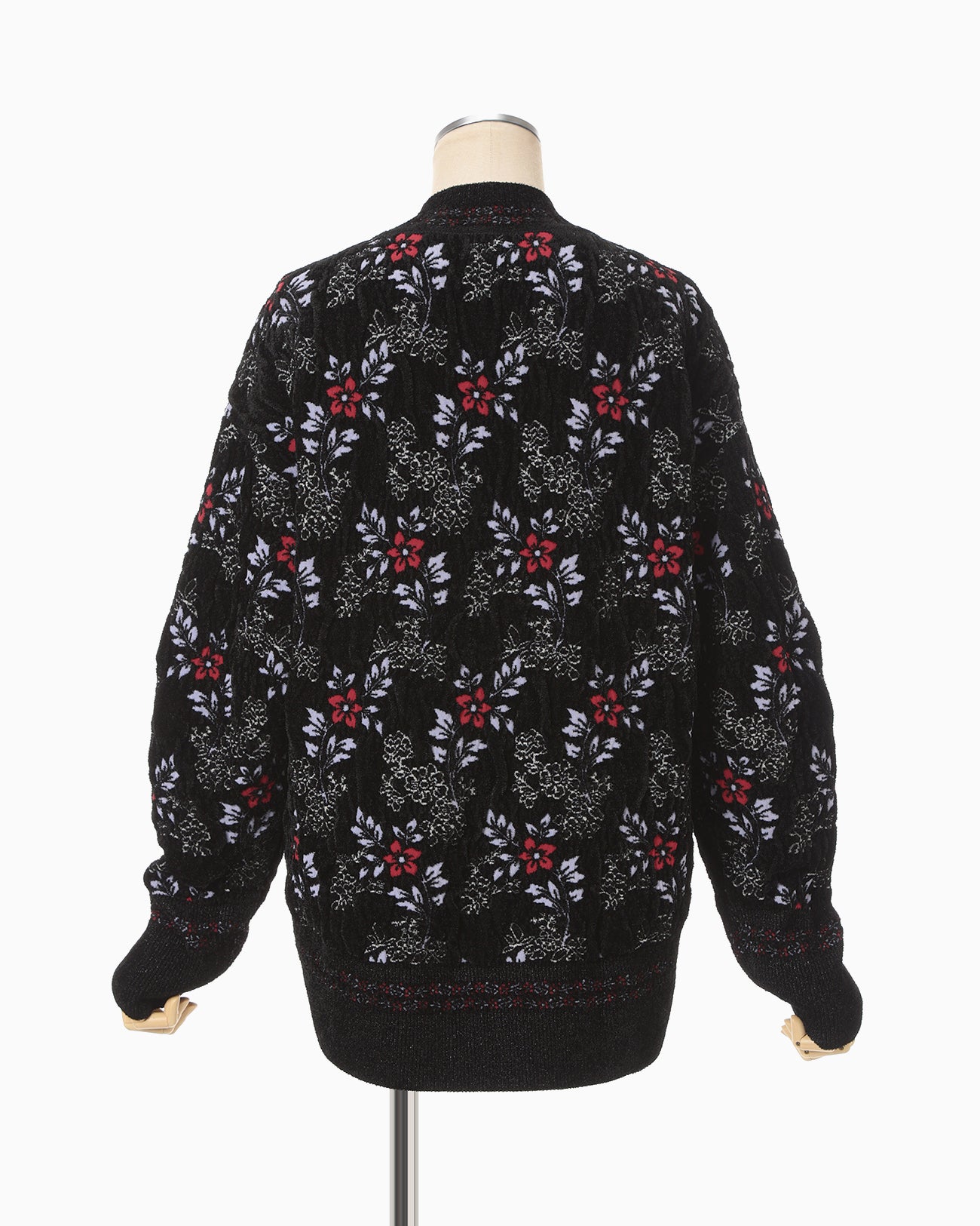 Floral Motif Chenille Knited Top - black