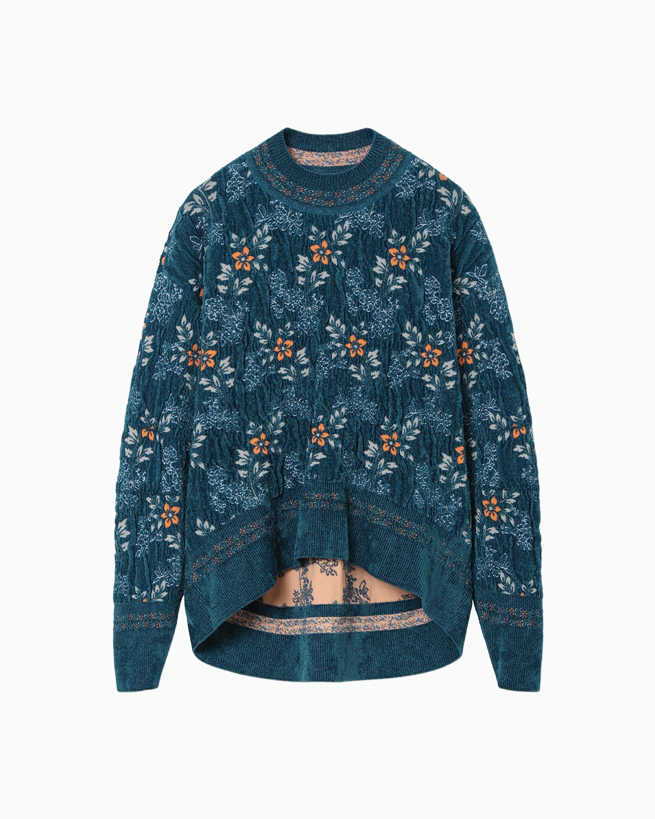 Floral Motif Chenille Knited Top - blue