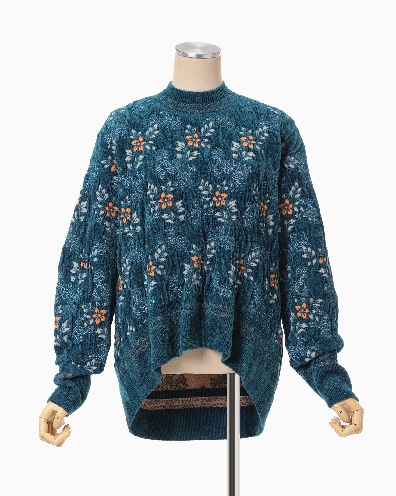 Floral Motif Chenille Knited Top - blue