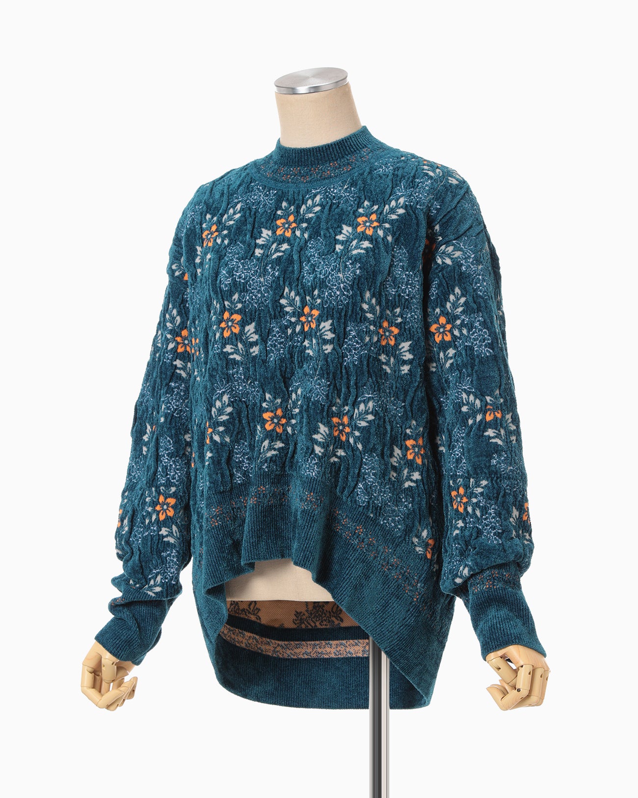 Floral Motif Chenille Knited Top - blue