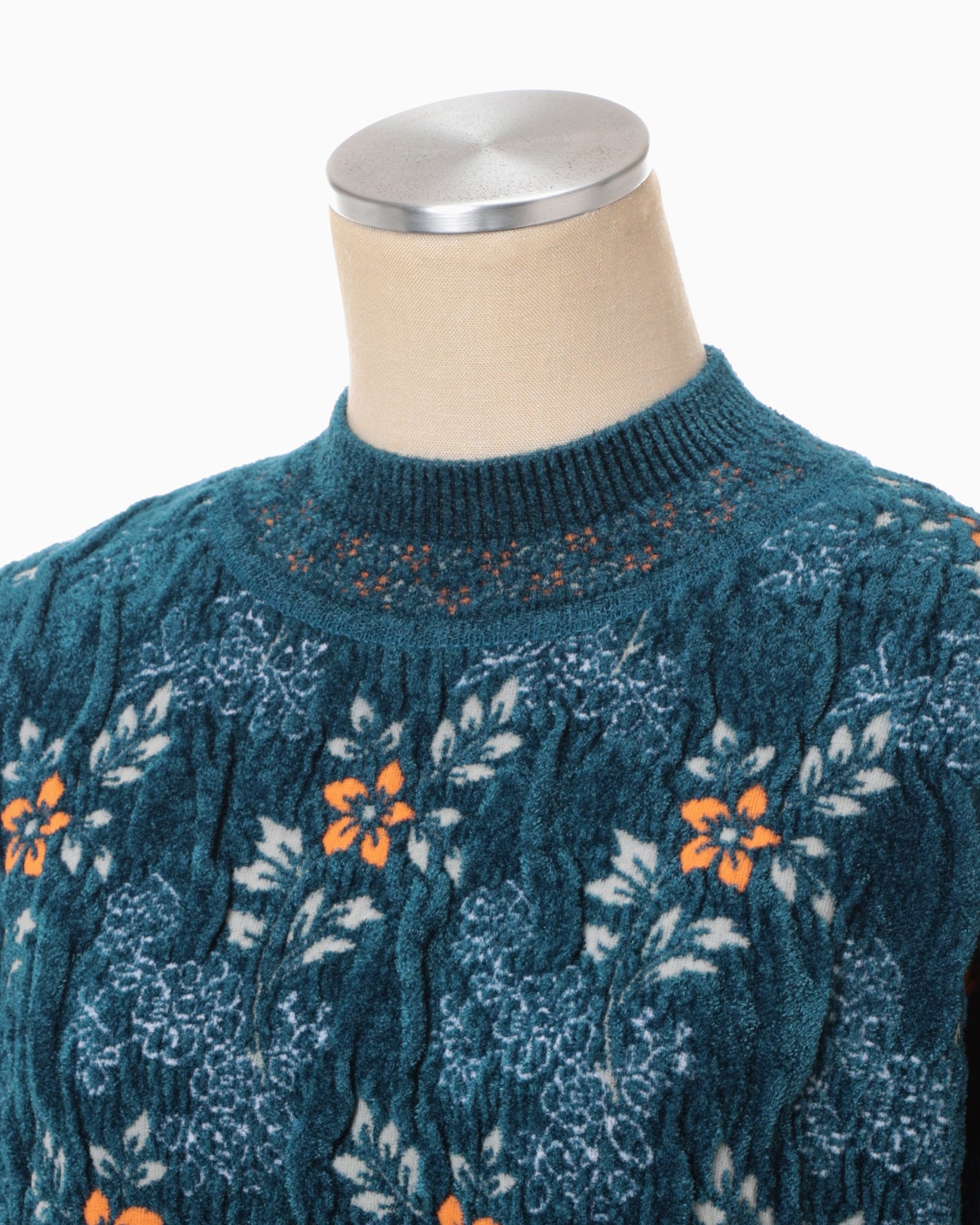 Floral Motif Chenille Knited Top - blue