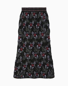 Floral Motif Chenille Knited Skirt - black