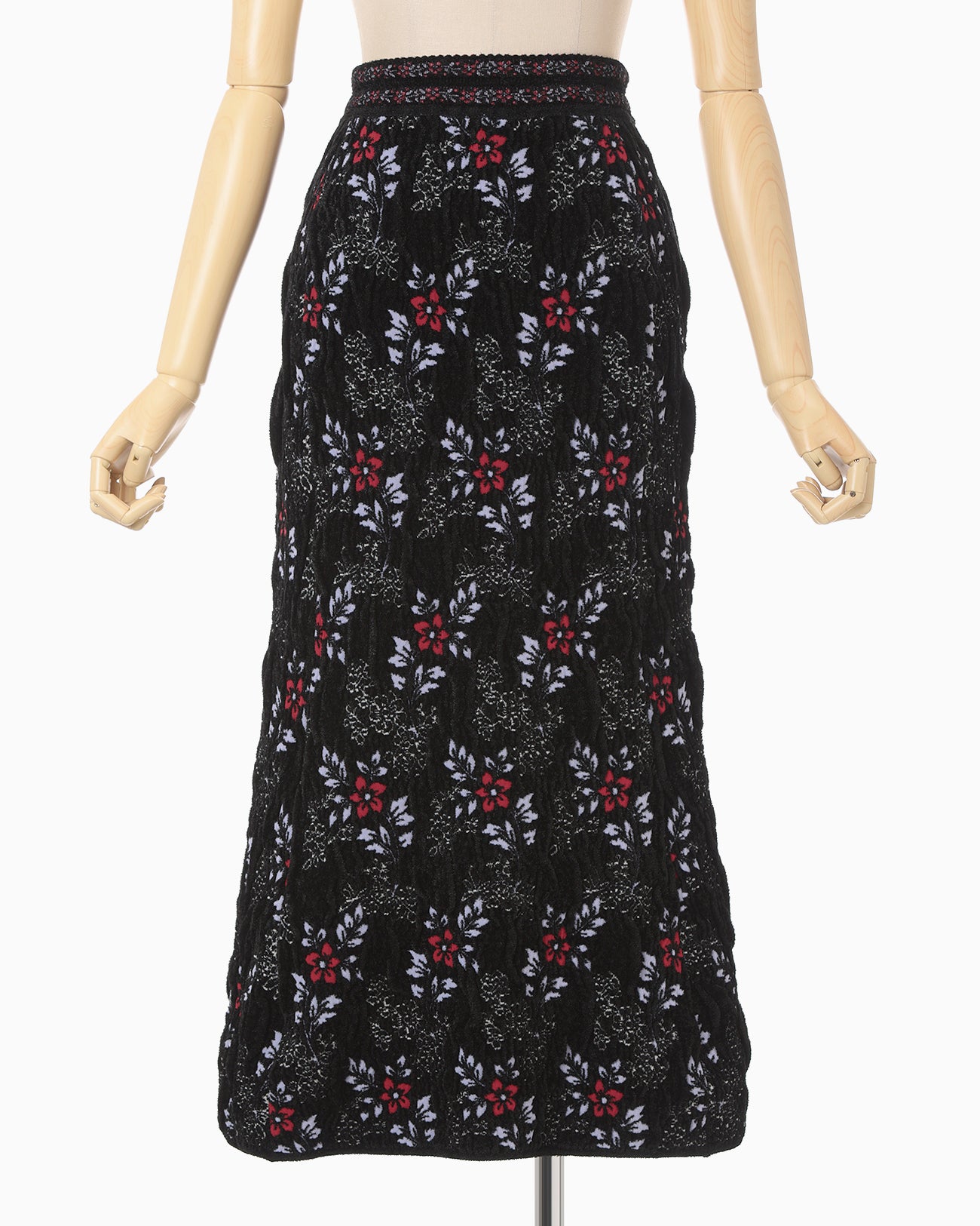 Floral Motif Chenille Knited Skirt - black