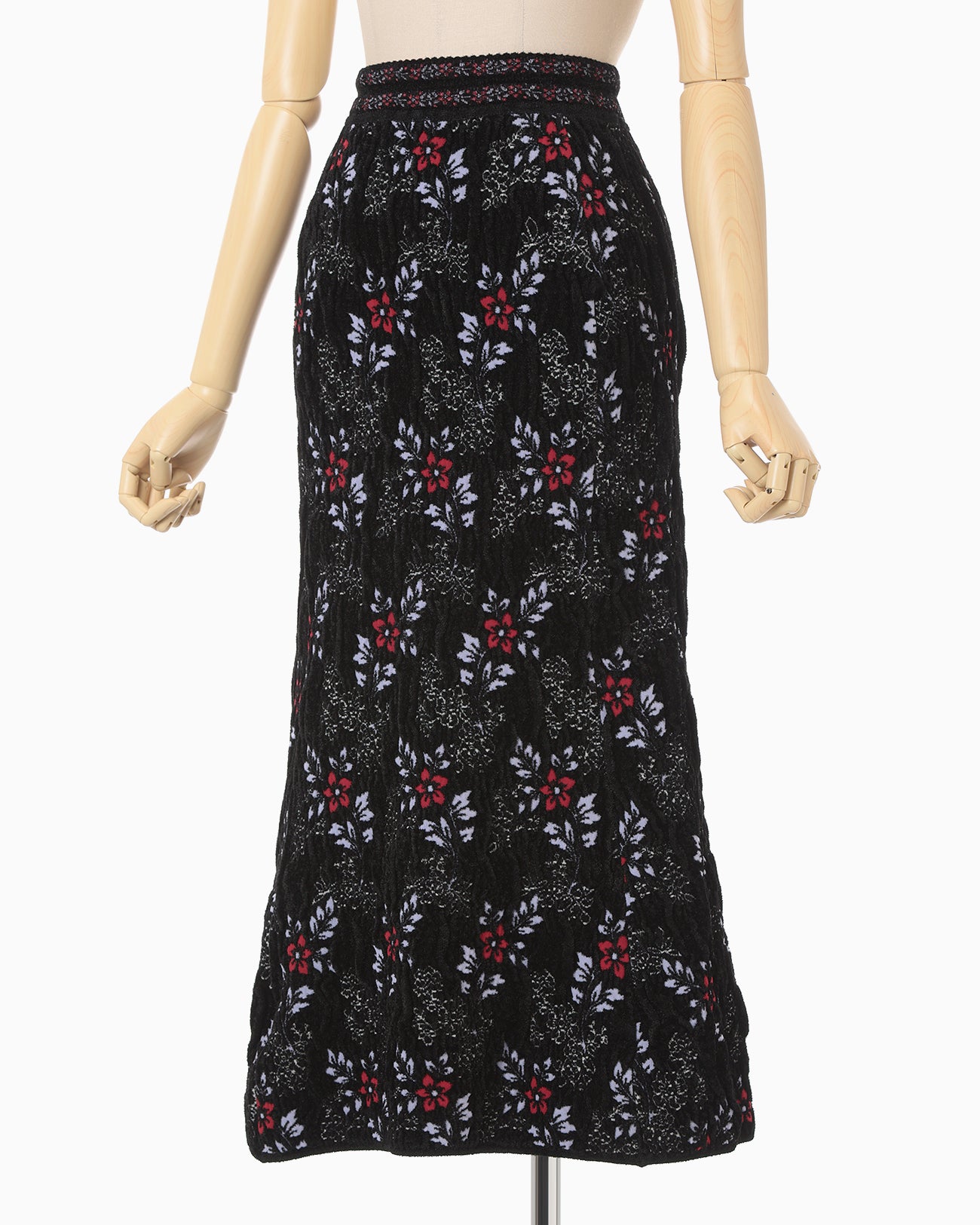 Floral Motif Chenille Knited Skirt - black