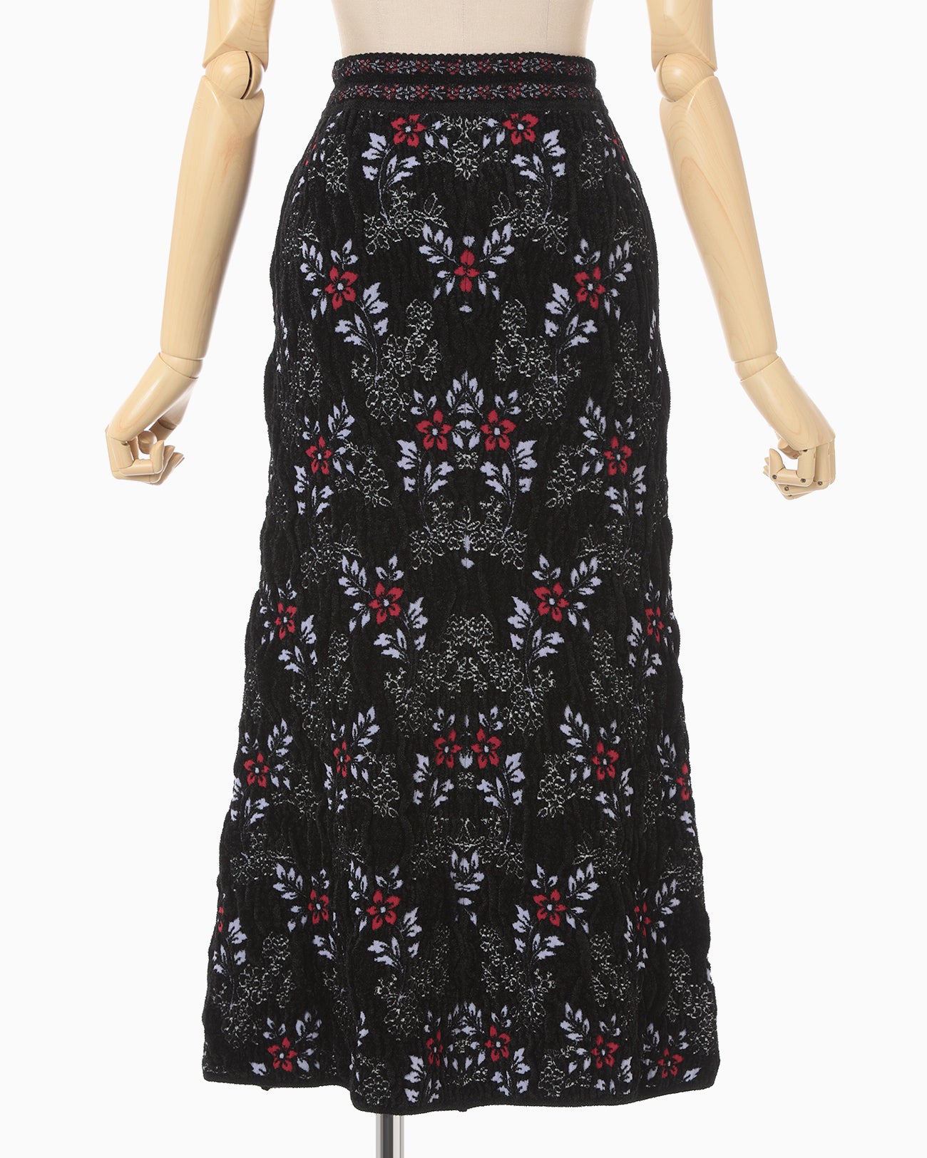 Floral Motif Chenille Knited Skirt - black