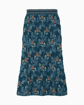 Floral Motif Chenille Knited Skirt - blue
