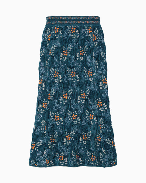 Floral Motif Chenille Knited Skirt - blue