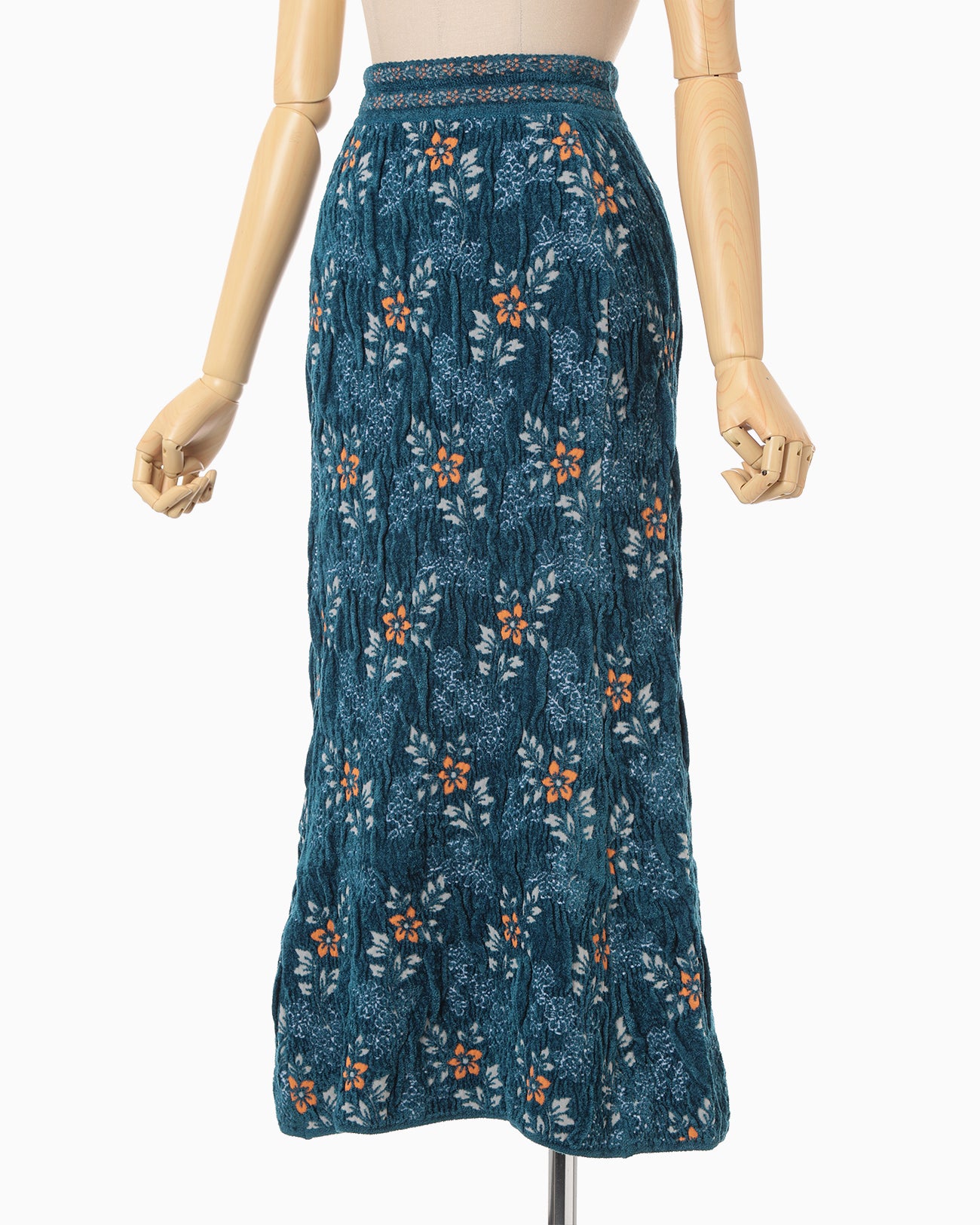 Floral Motif Chenille Knited Skirt - blue