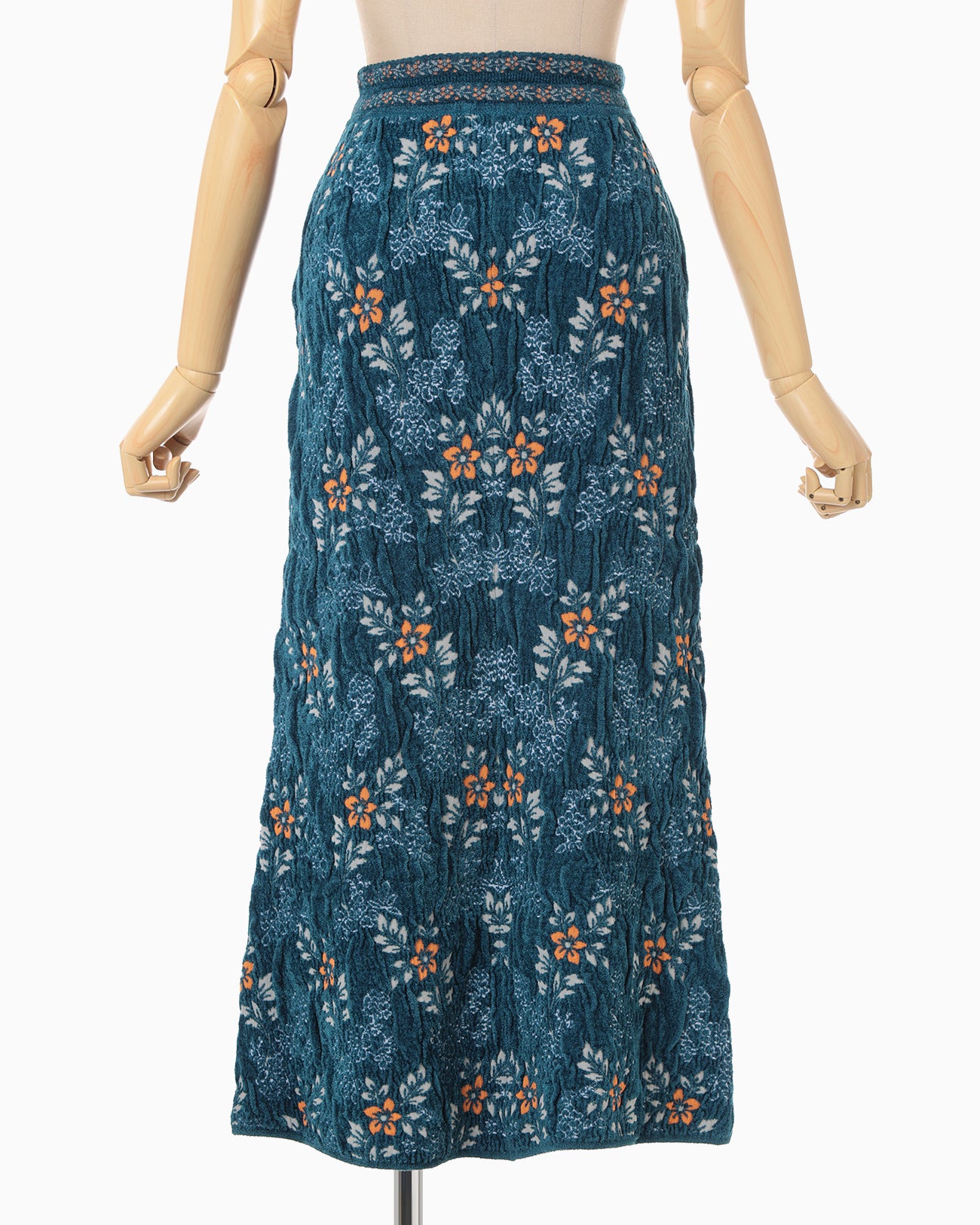 Floral Motif Chenille Knited Skirt - blue