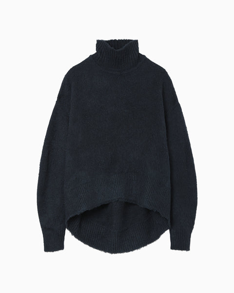 Silk Knited High neck Top - navy